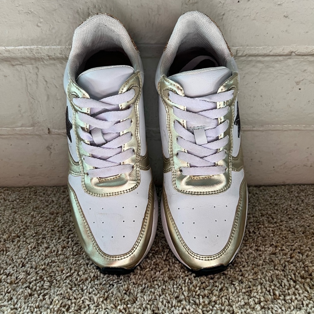 Pink Lily Gold and White Sneakers